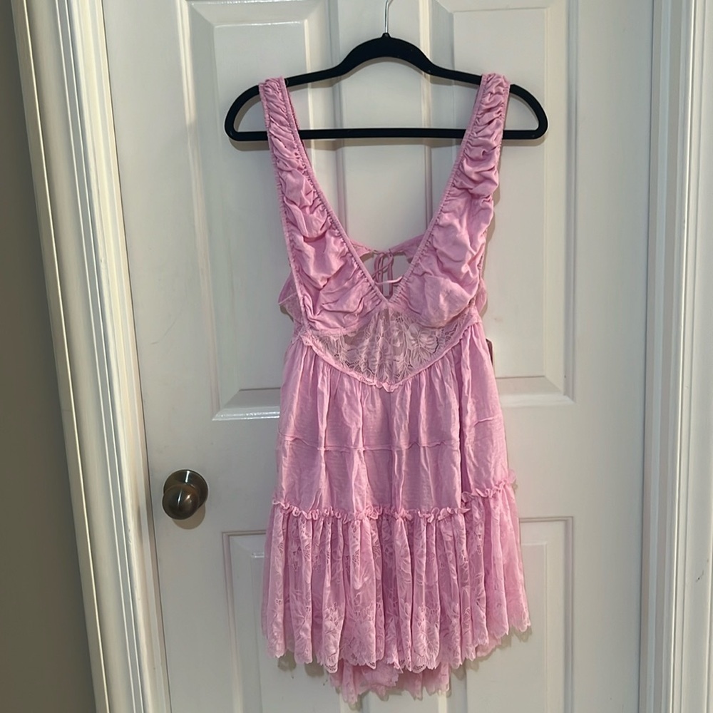 Free People romper mini dress ruffle lace milkmaid Pink Mini Dress romper